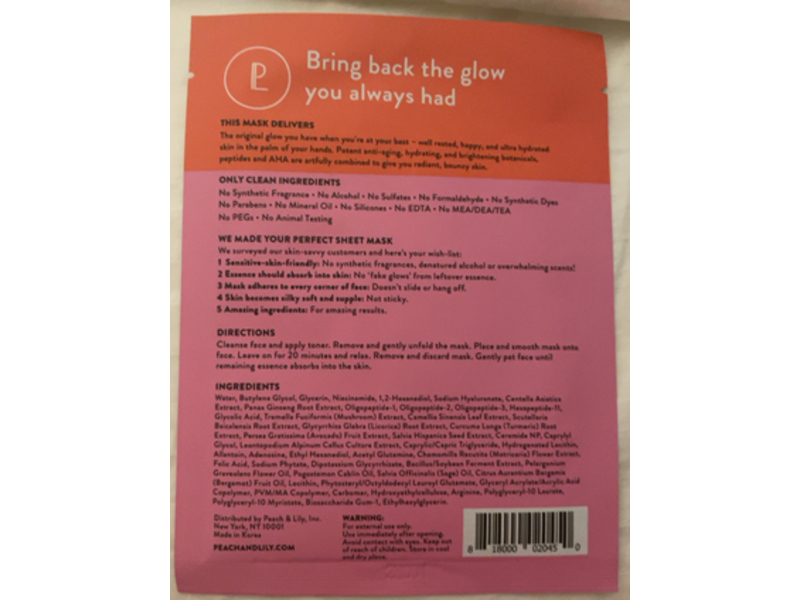 Peach & Lily Original Glow Sheet Mask Set, 0.77 fl oz/23 mL, 20 Count