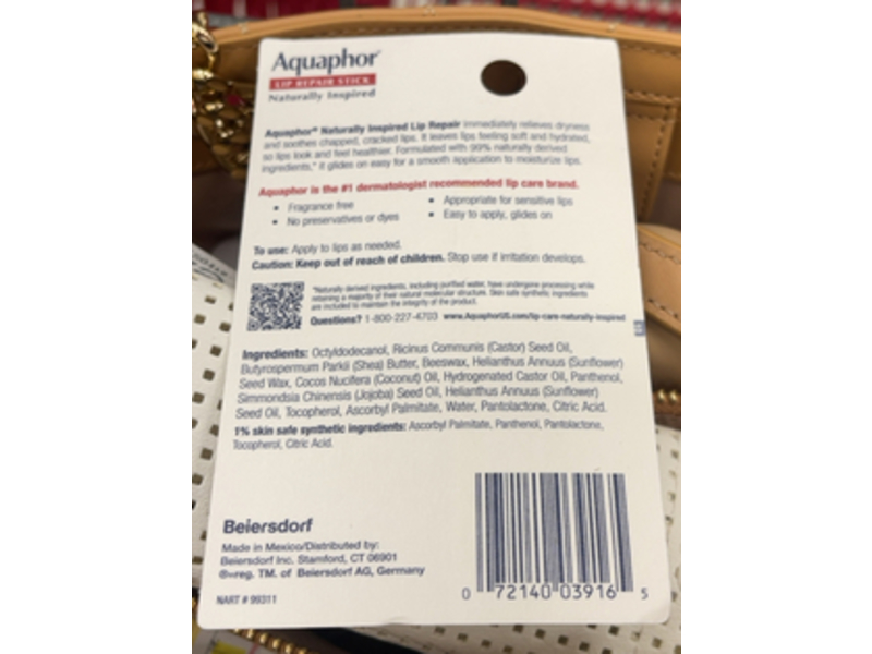 Aquaphor Naturally Inspired Lip Repair Stick, Coconut Oil, 0.17 oz/4.8 g