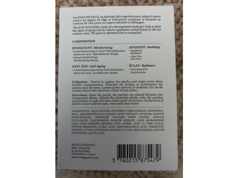 Codage Paris Patchs Eye Contour Patches, 12 Pairs, 24 Count