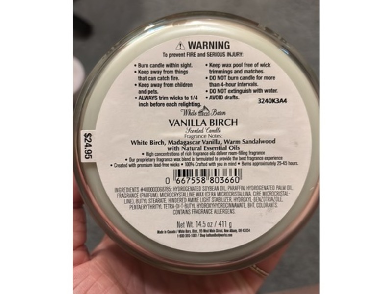 Bath & Body Works Scented Candle, Vanilla Birch, 14.5 oz/411 g