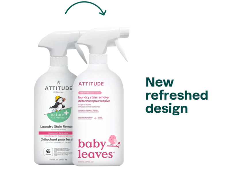 Attitude Baby Leaves Laundry Stain Remover, Unscented, 27.1 fl oz/800 mL