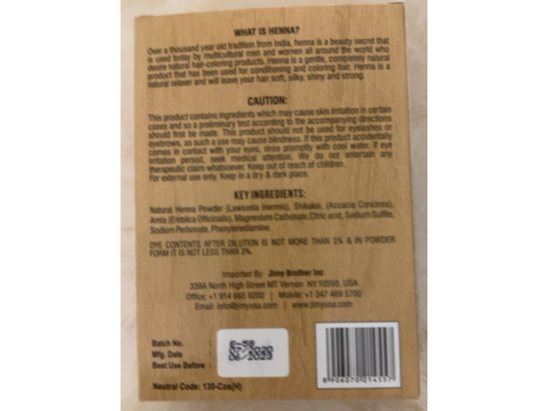 Jimy Henna Hair Color, Midnight Blue, 1.05 oz/30 g