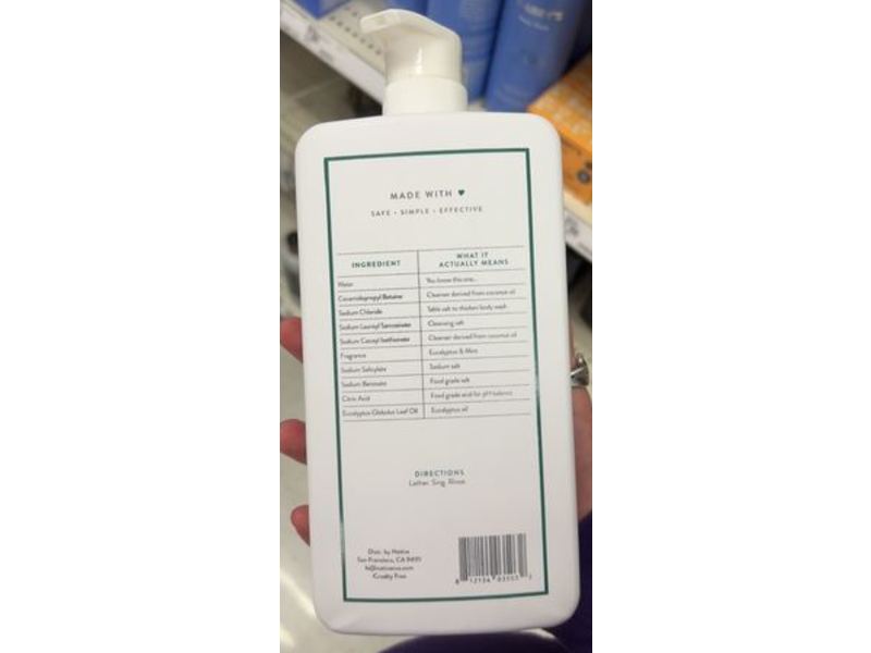 Native Body Wash, Eucalyptus & Mint, 36 fl oz/1064 mL