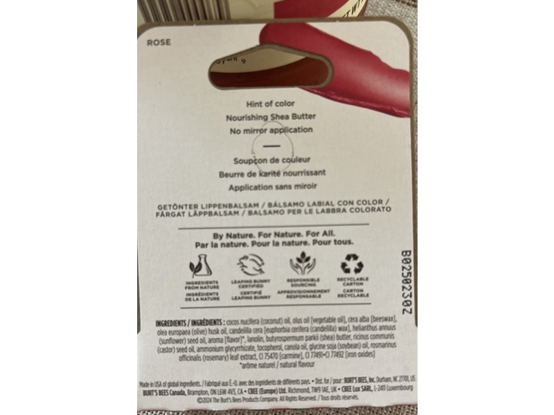 Burt's Bees Lip Tint Balm, Rose, 0.15 oz/4.25 g, Pack Of 2