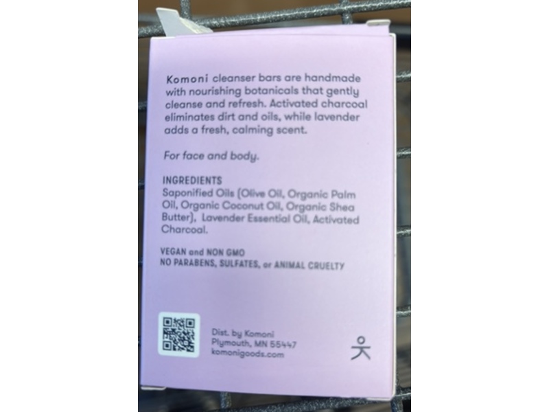 Komoni Cleanser Bar, Lavender & Charcoal, 4 oz/113 g