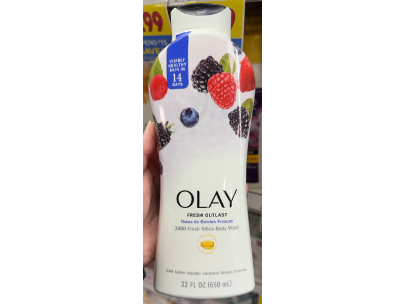 Olay Fresh Outlast Notes Vibes Body Wash, Vitamin B3 Complex, 22 fl oz/650 mL, Pack Of 4
