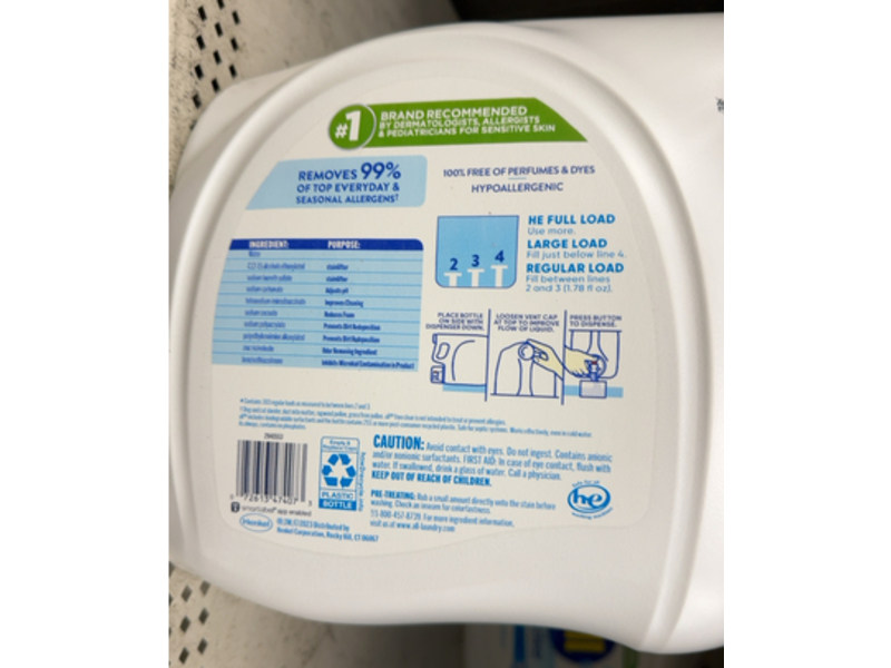 All Odor Relief Detergent, Free & Clear, 103 Loads, 184.5 fl oz/5.45 L