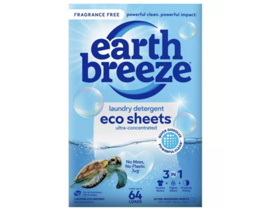 Earth Breeze Laundry Detergent Eco Sheets, Fragrance-Free, 64 Loads, 32 Count