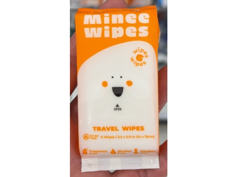 Minee Wipes Travel Wipes, Unscented, 6 Count
