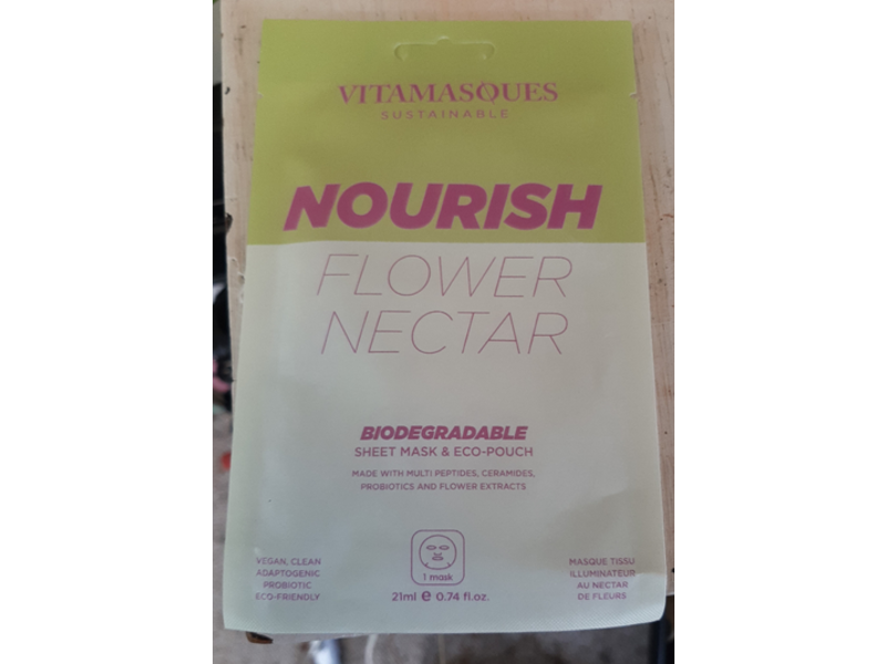 Vitamasques Nourish Flower Nectar Biodegradable Sheet Mask & Eco-Pouch, 0.74 fl oz/21 mL