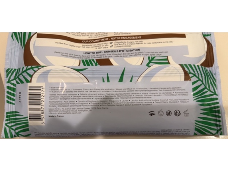 Sephora Face & Eyes Soothing Cleansing Wipes, Coconut Milk, 40 Count