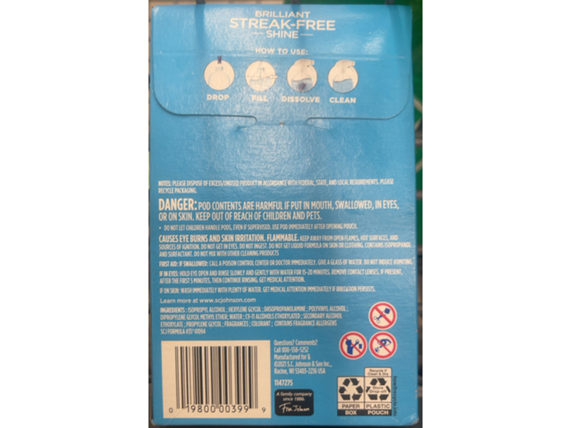 Windex Dissolve Concentrated Pods, Glass Cleaner, 0.28 oz/8 g, 2 Count