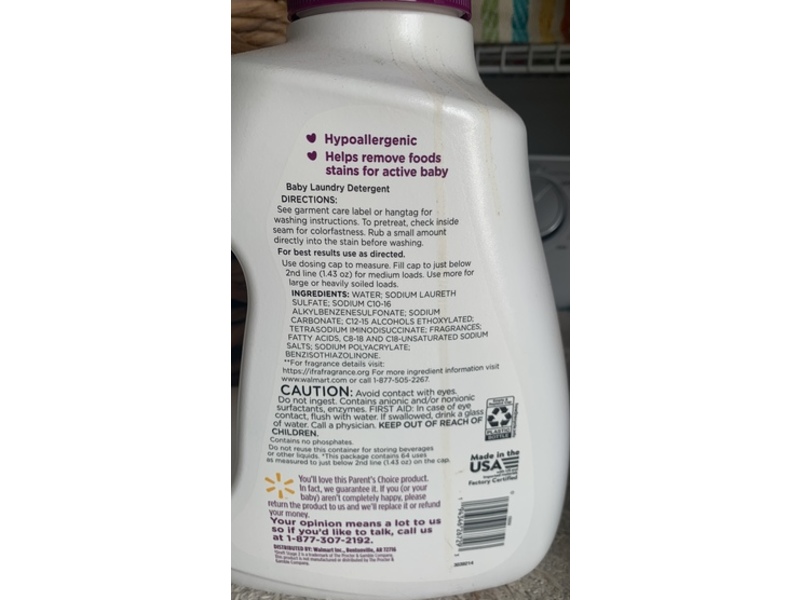 Parent's Choice Baby Laundry Detergent, 64 Loads, 92 fl oz/2.72 L