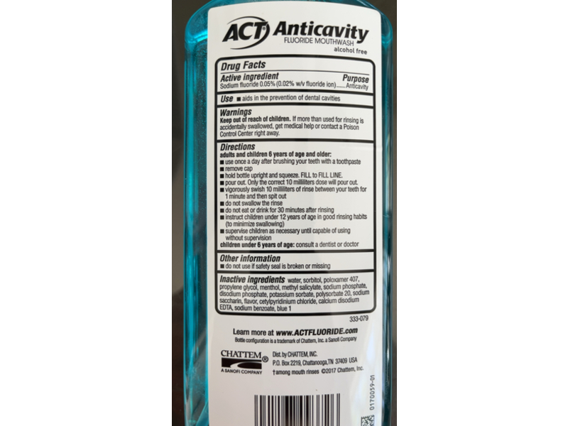 Act Anticavity Fluoride Mouthwash, Arctic Blast, 18 fl oz/532 mL