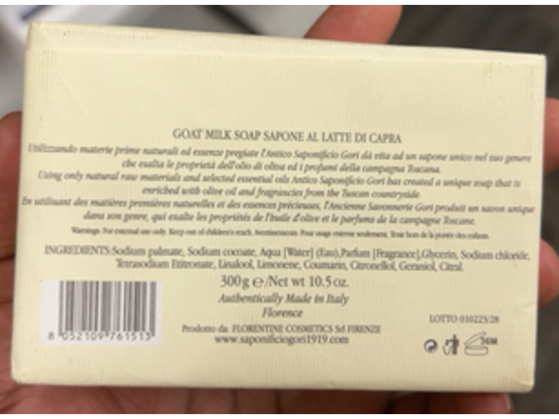 Saponificio Artigianale Italiana Organic Soap, Goat Milk, 10.5 oz/300 g
