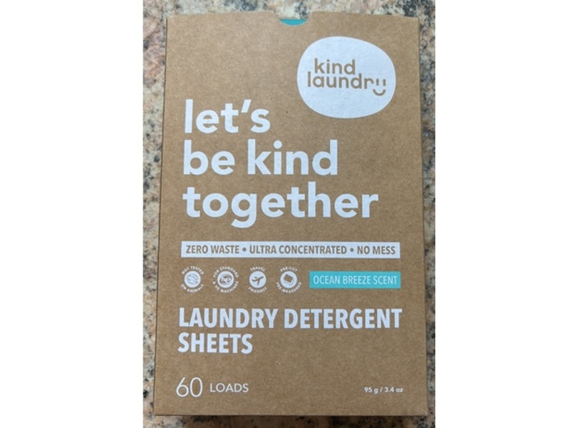 Kind Laundry Let's Be Kind Together Laundry Detergent Sheets, Ocean Breeze Scent, 60 Loads, 3.4 oz/95 g, 2 Pack