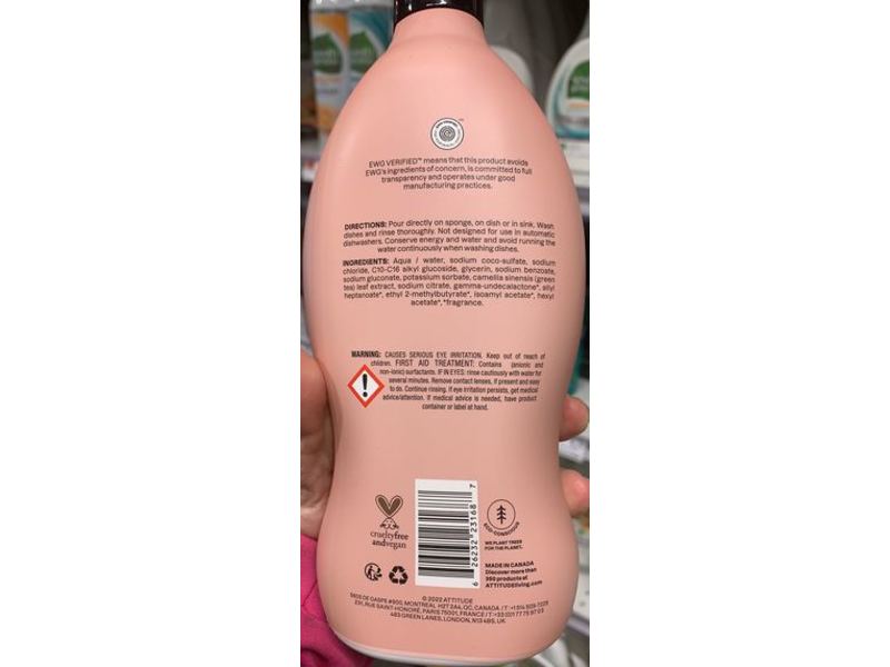 Attitude Dishwashing Liquid, English Pear, 24 fl oz/709 mL