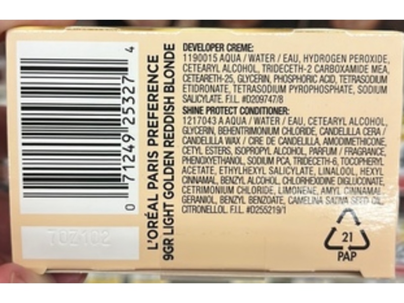 L'Oreal Paris Superior Preference Rich Luminous Fade-Defying Permanent Hair Color, 9GR Light Golden Reddish Blonde, 1 Application