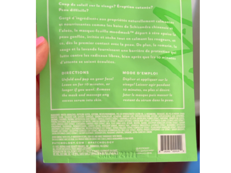 Patchology Mood Press Reset Soothing Sheet Mask, 0.47 oz/14 mL, 1 Count