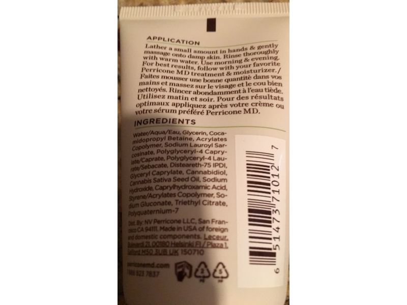 Perricone MD Hypoallergenic CBD Sensitive Skin Therapy Gentle Cleanser, 2 fl oz/59 mL