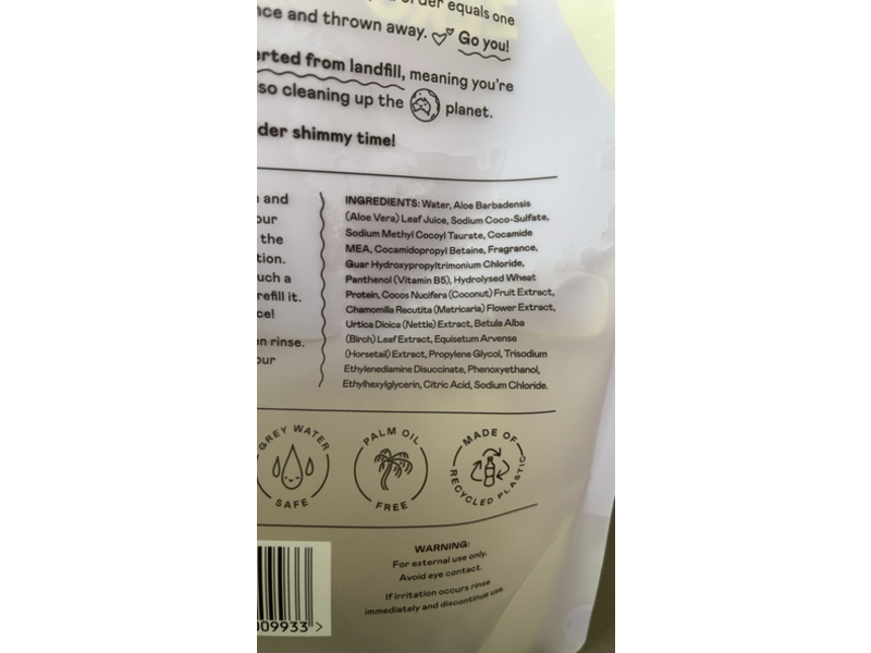 Zero Co Shampoo, Vitamin B5, Aloe Vera, Coconut, Chamomile, 1 L