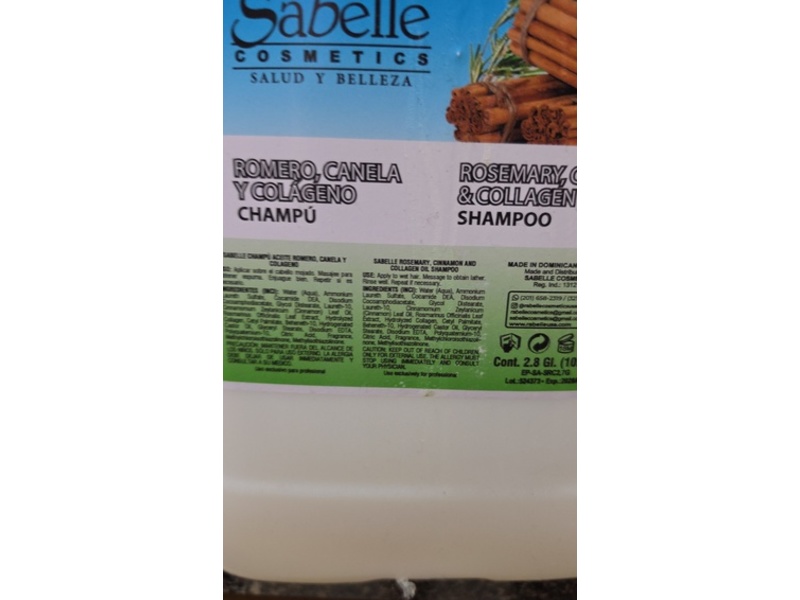 Sabelle Cosmetics Shampoo, Rosemary, Cinnamon & Collagen, 10.6 L