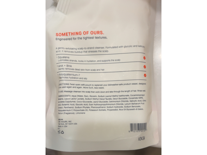 OurX Detox Exfoliating Cleanse Complex Shampoo, Aha + Bha, 10 fl oz/300 mL