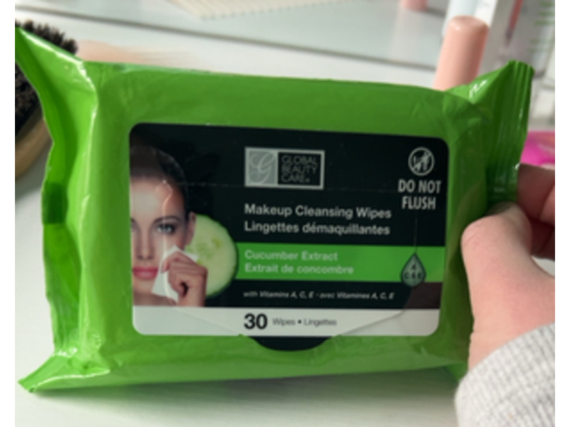 Global Beauty Care Makeup Cleansing Wipes, Cucumber Extract, 30 Count, Pack Of 4
