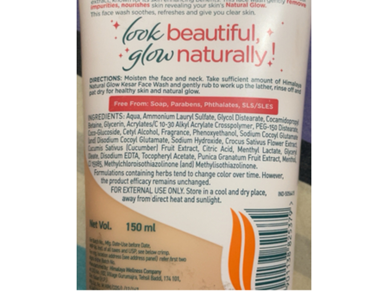 Himalaya Natural Glow Face Wash, Kesar, 150 mL