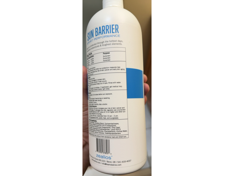 Zealios Sport Performance Sun Barrier, SPF 45, 32 fl oz/946 mL