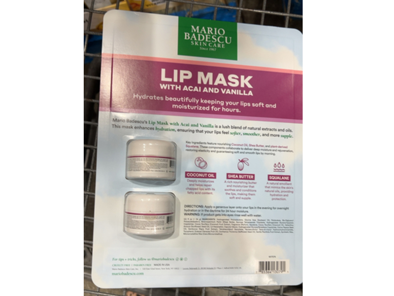 Mario Badescu Skin Care Lip Mask, Acai & Vanilla, 0.5 fl oz/14 g, Pack Of 2