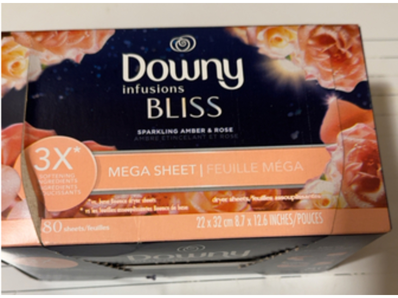 Downy Infusions Bliss Dryer Sheets, Sparkling Amber & Rose, 80 Count