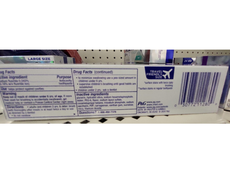 Crest 3D White Brilliance Toothpaste, Vibrant Peppermint, 2.4 oz/68 g