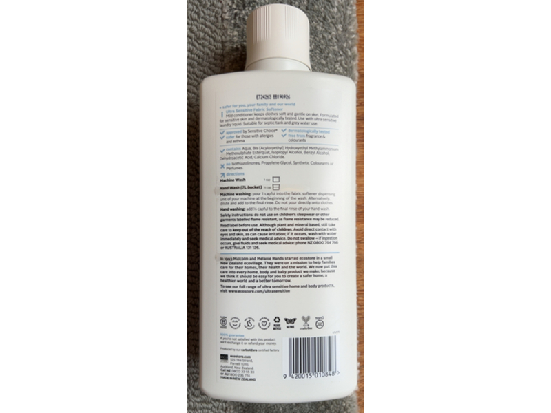 Ecostore Ultra Sensitive Fabric Softener, 28 Loads, 33.8 fl oz/1 L