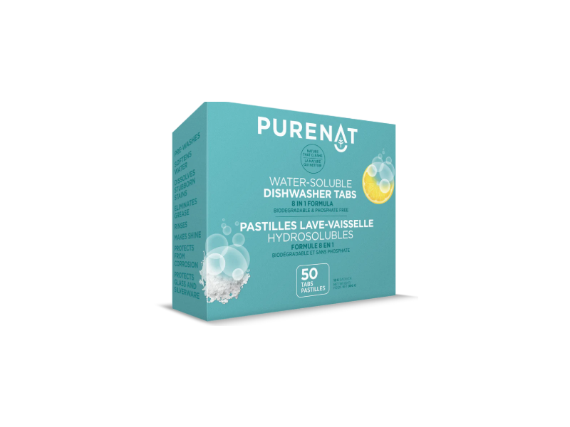 Purenat Water-Soluble Dishwasher Tabs, 900 g, 50 Tabs