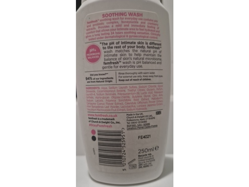 Femfresh Soothing Wash, Cranberry & Probiotics, 250 mL