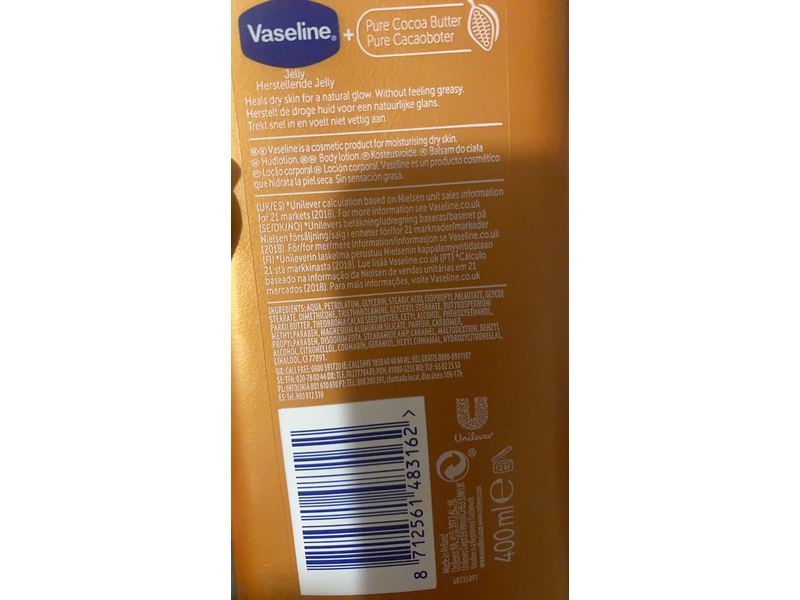 Vaseline Intensive Care Cocoa Radiant Body Lotion, Vaseline Jelly, 400 mL