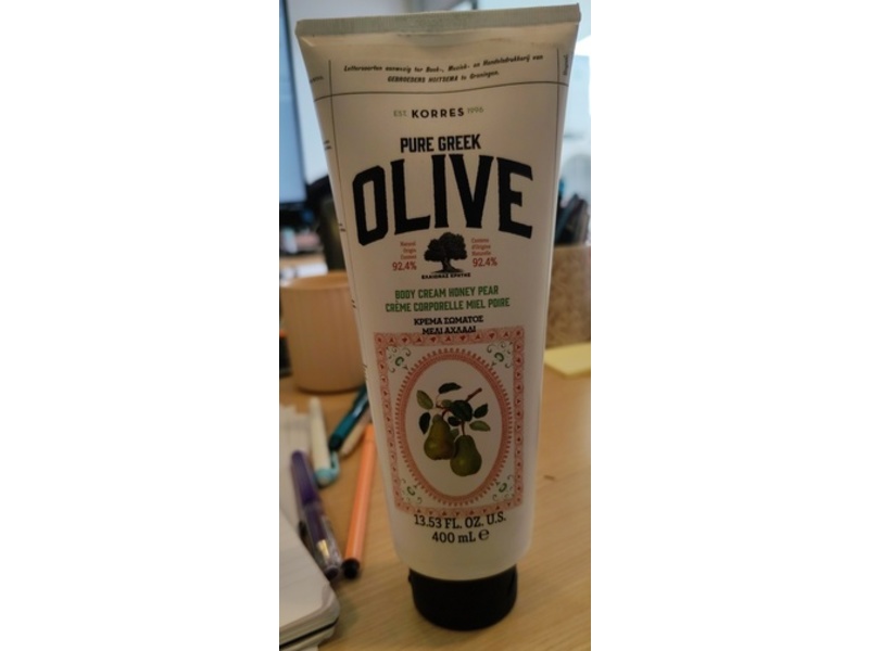 Korres Pure Greek Olive Body Cream, Honey Pear, 13.53 fl oz/400 mL