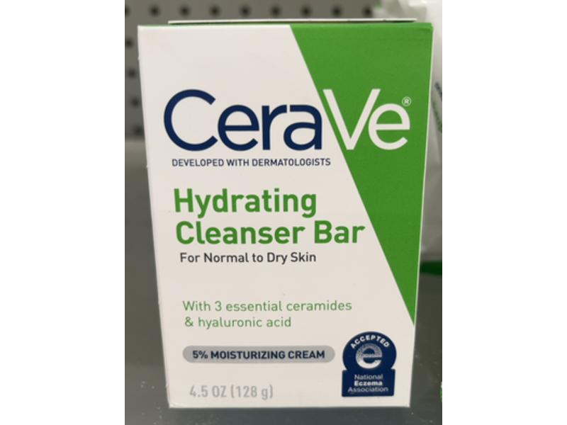 CeraVe Hydrating Cleanser Bar, 3 Essential Ceramides & Hyaluronic Acid, 4.5 oz/128 g