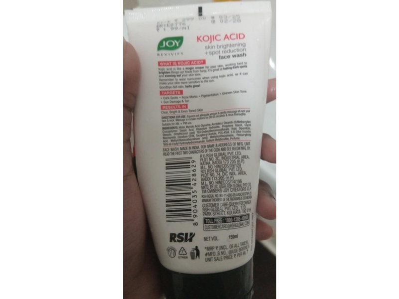 Joy Revivify Kojic Acid Face Wash, Niacinamide & Vitamin C, 150 mL