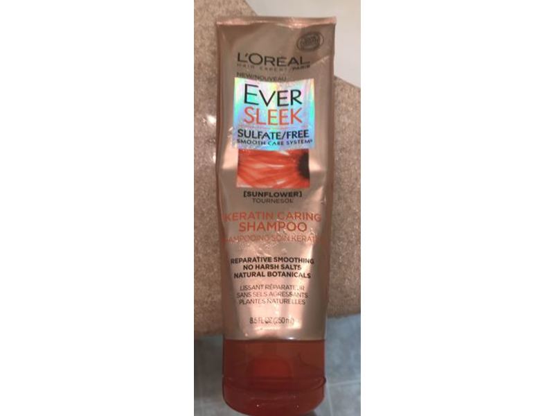 L'Oreal Paris Hair Care Ever Sleek Keratin Caring Shampoo, Sunflower, 8.5 fl oz/250 mL