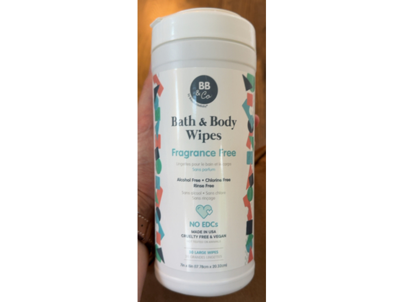 BB & CO Bath & Body Large Wipes, Fragrance Free, 30 Count