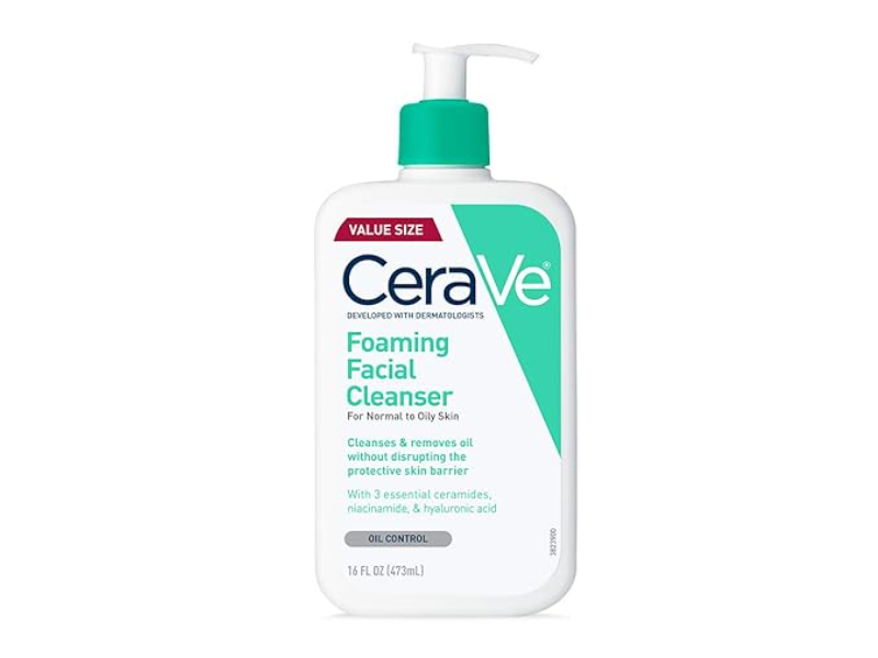 CeraVe Foaming Facial Cleanser, Hyaluronic Acid + Ceramides + Niacinamide, 16 fl oz/473 mL