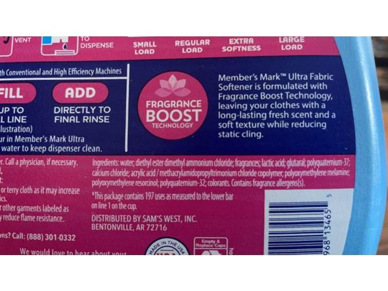 Member's Mark Fabric Softener, Spring Flowers, 197 Lords, 170 fl oz/5.02 L