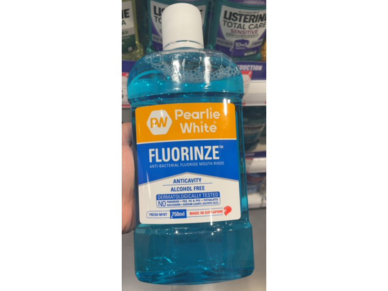 Pearlie White Fluorinze Antibacterial Fluoride Mouth Rinse, Fresh Mint, 750 mL