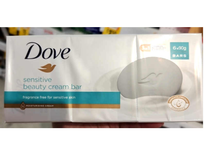 Dove Sensitive Beauty Cream Bar, 90 g, Pack Of 6