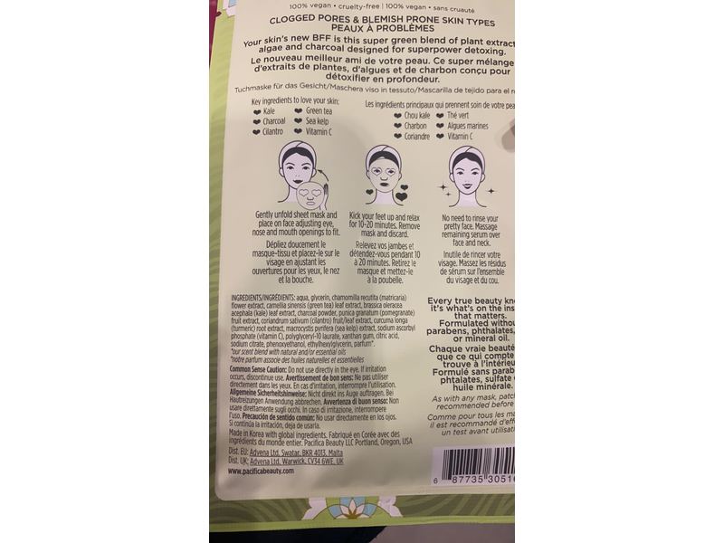 Pacifica Super Green Detox Facial Mask, Kale & Charcoal, 0.67 fl oz/20 mL
