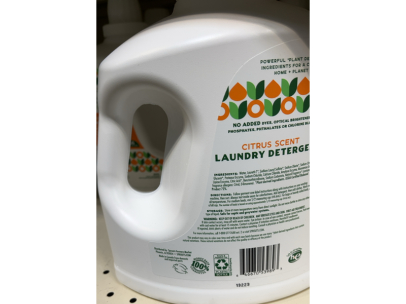Sprouts Laundry Detergent, Citrus Scent, 66 Loads, 100 fl oz/2.95 L