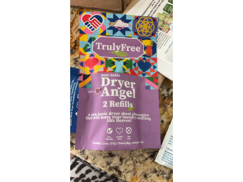 Truly Free Dryer Angel Sheet, Geranium Lemongrass Scent, 1.3 oz/37 g, 2 Count