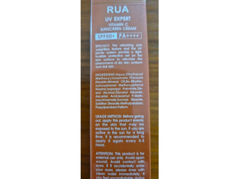 RUA UV Expect Sunscreen Cream, Vitamin C, SPF 50, 60 mL